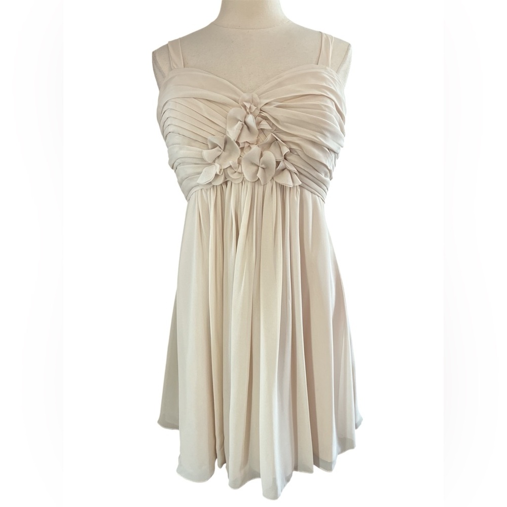 Bill Levkoff Nude/Cream Fit Flare Chiffon Dress w/Pleats & Floral Detail Size 16 - Picture 16 of 16